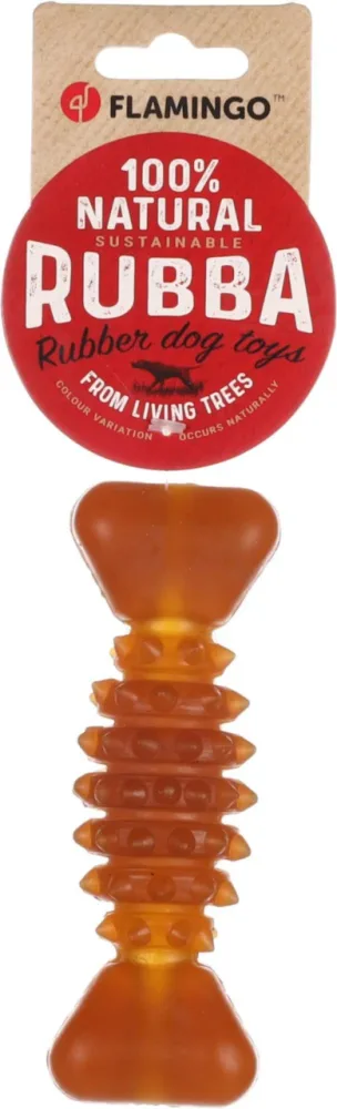 Jouet pour chien en caoutchouc naturel coloris marron os avec épines Flamingo Rubba - Taille M 14 x 4,7 x 4 cm