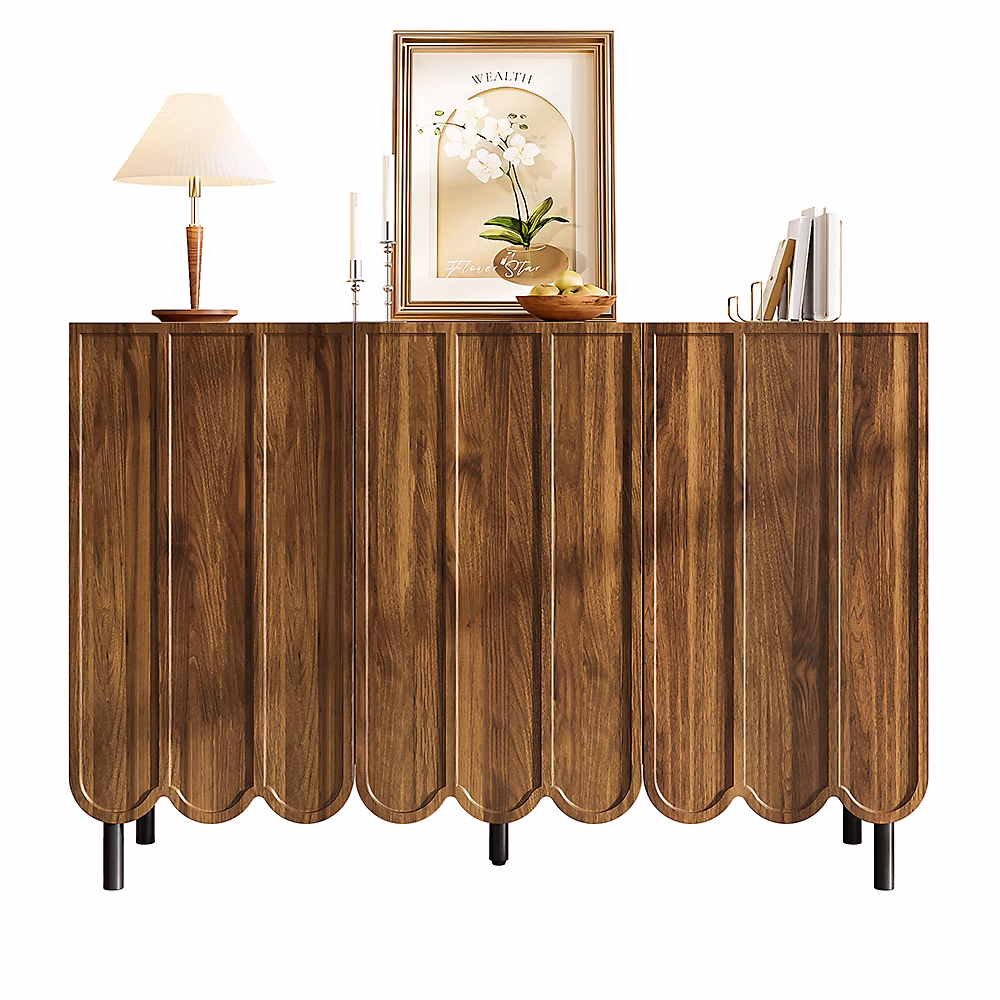 Buffet bois – portes ondulées | 120 × 35 × 80cm | sans poignées