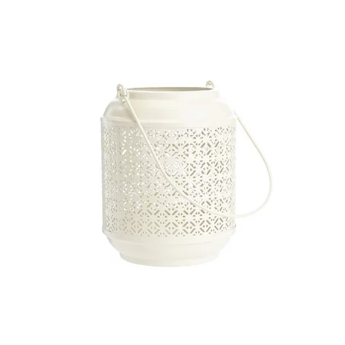 Lanterne en métal émaillé blanc décor frises - Ø 15 x H 18,5 cm