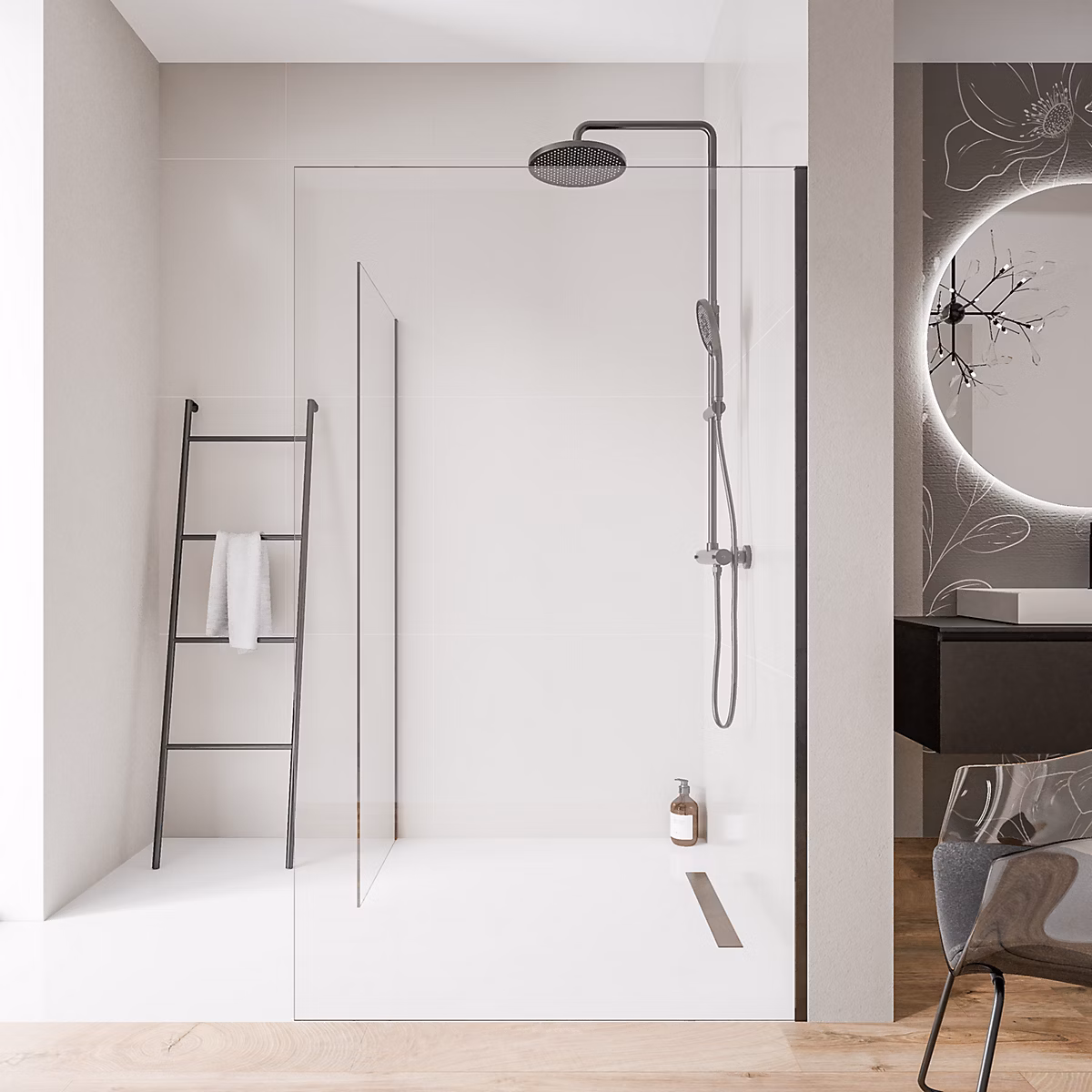 2 Parois de douche italienne d'angle 70 × 200cm + 70cm – verre NANO 10mm, profilé mural inox noir mat, sans profilé sol, EX102
