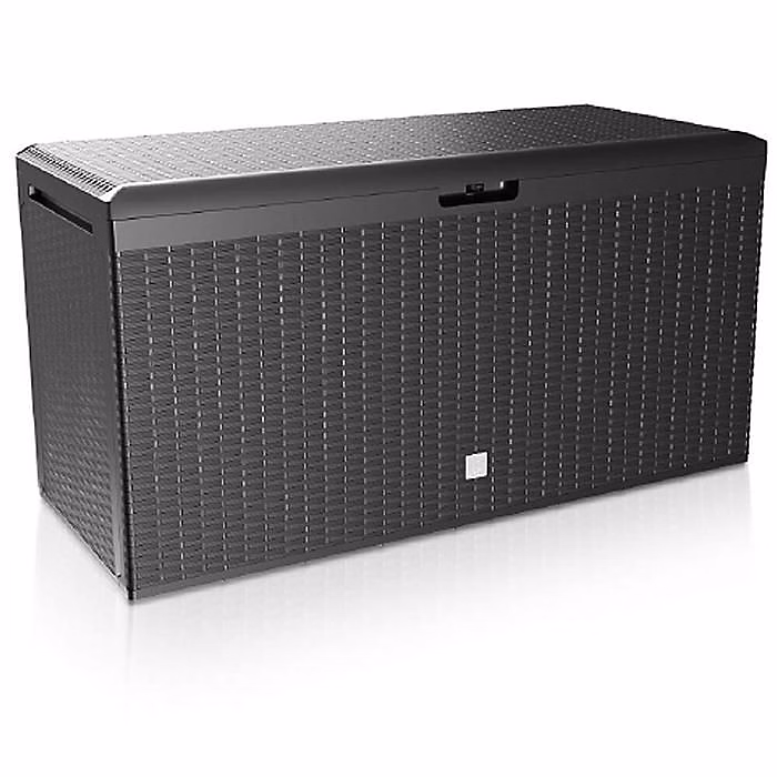 Coffre de Rangement Anthracite Aspect Polyrotin – Malle 290L, Stockage Coussins Accessoires, Extérieur Jardin