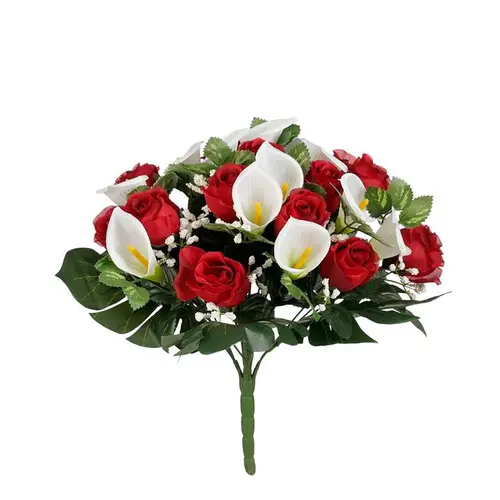 Bouquet artificiel de rose rouges et Lys blancs - Ø 33 x H 36 cm