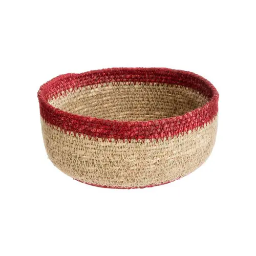 Corbeille ronde bicolore naturel et rouge en osier petit modèle - Ø 15 x H 8 cm