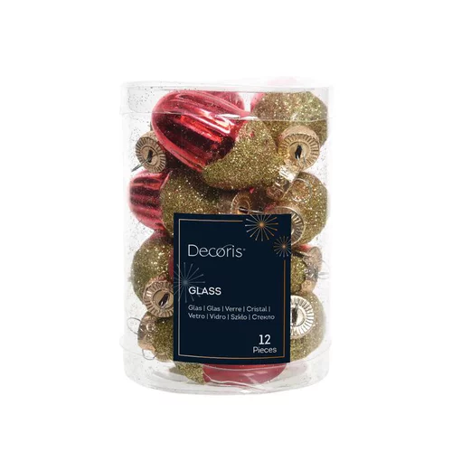Boite de 12 glands en verre brillant coloris rouge paillettes - Ø 3 cm