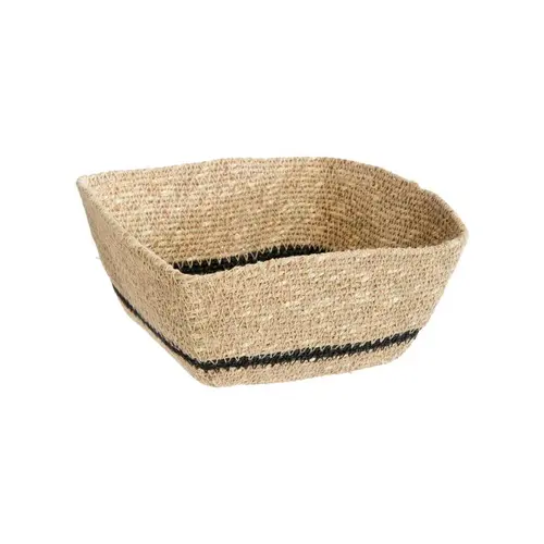 Corbeille carrée en osier naturel avec une ligne noire moyen modèle - 21 x 21 x 9 cm