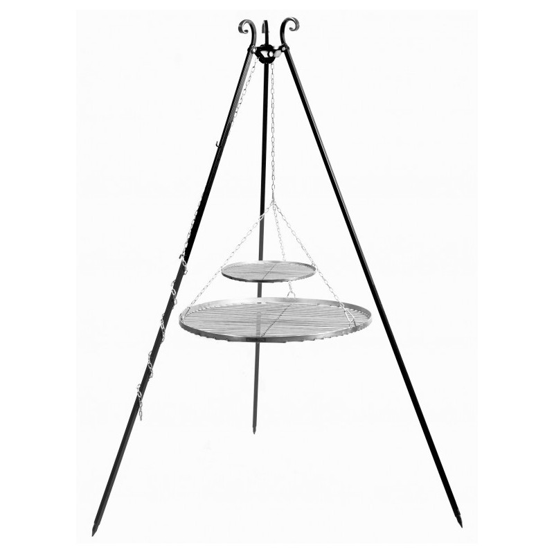 Barbecue trépied 2 grilles 180 cm - Cuisson suspendue en acier