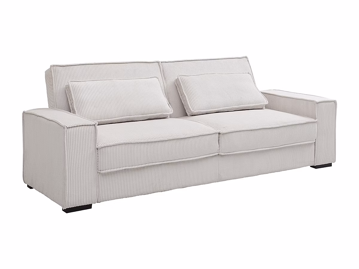 Canapé convertible – Canapé 3 places convertible en velours côtelé beige FINORO
