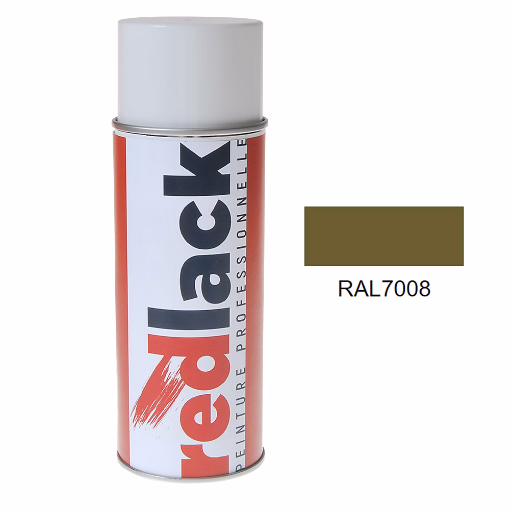 Bombe de peinture Aérosol | spray – 400ml – RAL 7008 Gris kaki – Mat – multisupport – Redlack – RAL7008