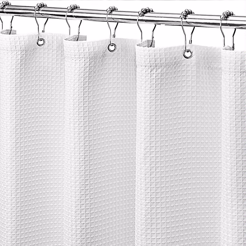 BASHLWUA 180 × 180CM (Blanc) – Rideau de Douche Gaufre avec Anneaux en Métal Rideau de Douche Baignoire Anti Moisissure Tissu Rideau