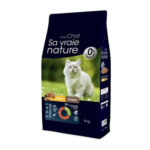 Croquettes sans céréales pour chat stérilisé au lapin et au poulet Sa Vraie Nature - 8 kg