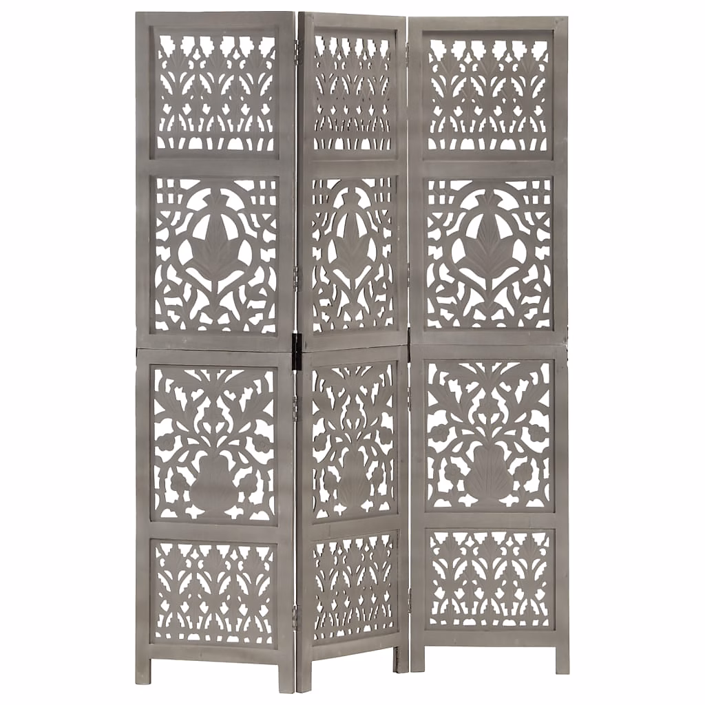 Cloison de séparation 3 panneaux Gris 120 × 165 cm Bois manguier vidaXL