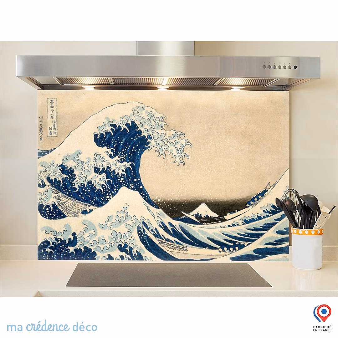 Crédence cuisine fond de hotte Katsushika Hokusai – Sous la vague au large de Kanagawa | Alu composite | L 90 cm x H 50 cm