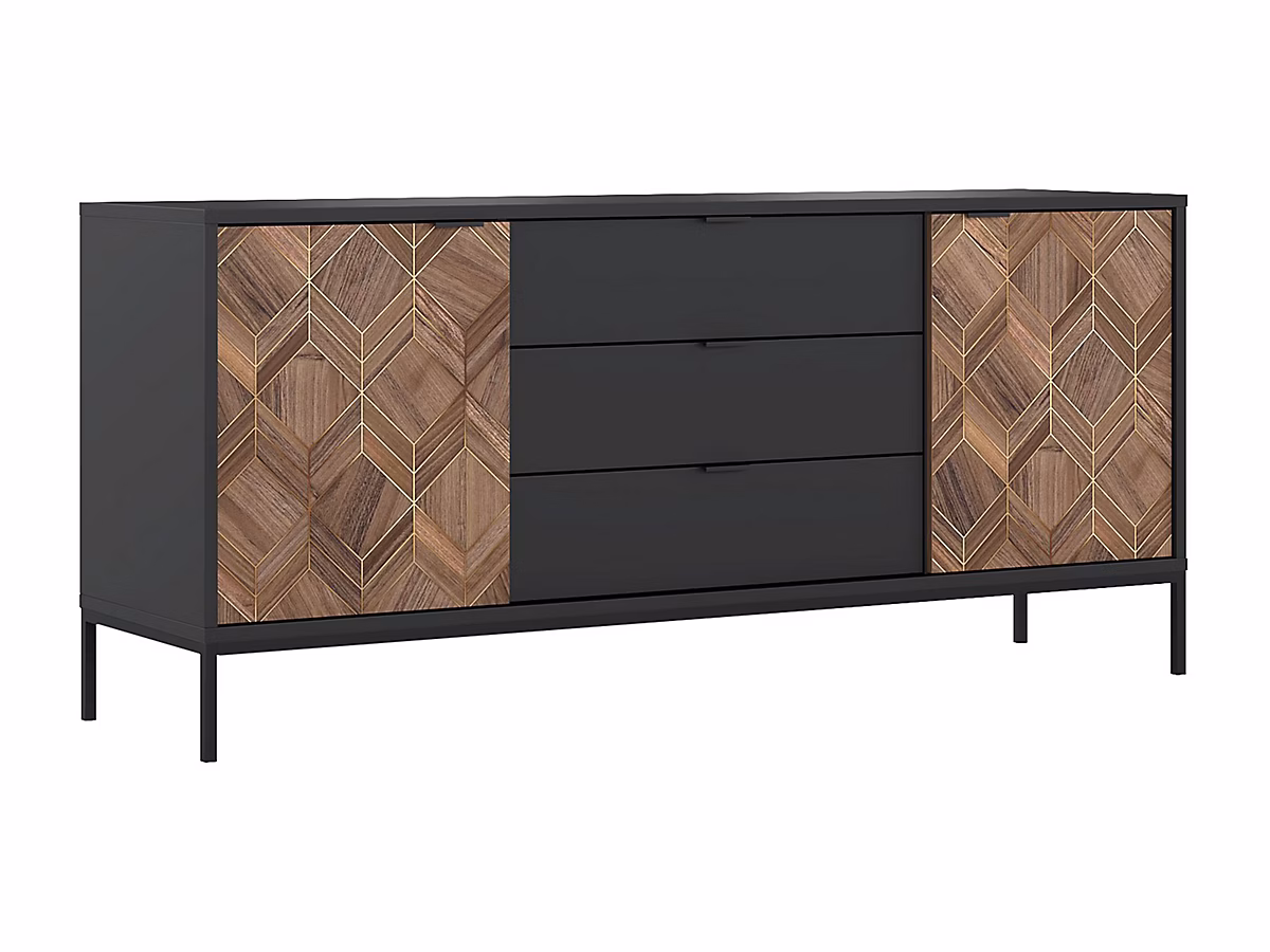 Buffet avec 2 portes et 3 tiroirs – Noir et Naturel foncé, MIALINE