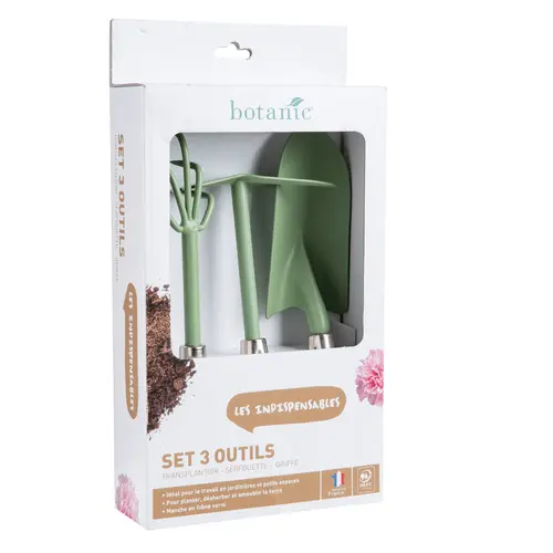 Lot d'outils à main pour le jardin coloris amande (transplantoir, serfouette, griffe) botanic® - 3 outils