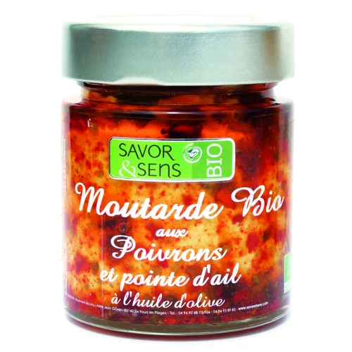Moutarde bio aux poivrons avec une pointe d'ail 130 g