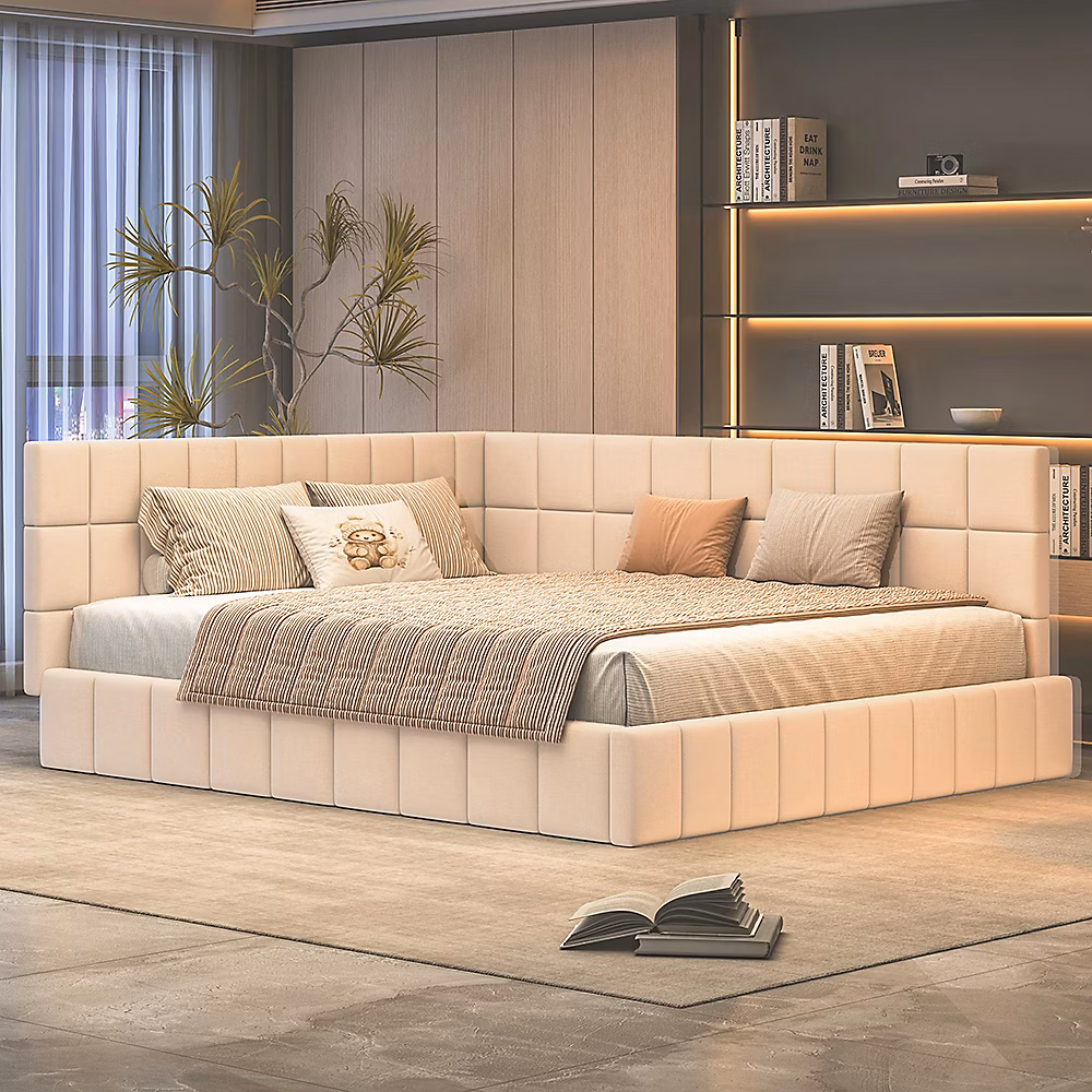 Canapé | lit – 160 × 200cm – beige – velours doux multifonction sommier lattes