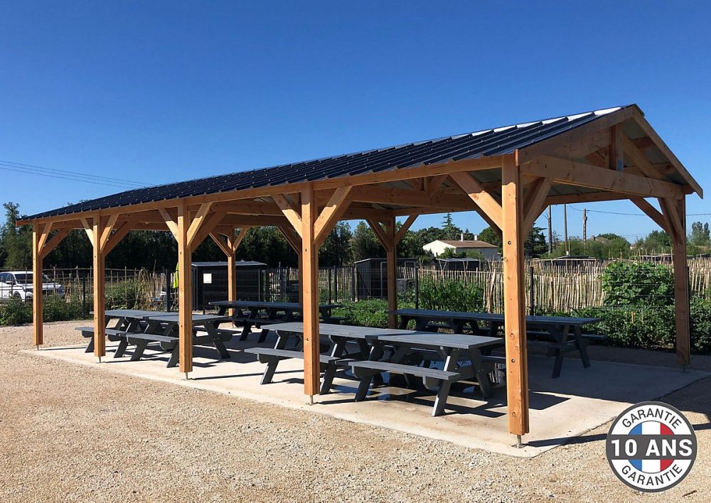 Carport deux pentes 400cmx1250cm | bois DOUGLAS Français (Charpente en bois – auvent – abri voiture) – 50 m². Garantie 10 ans