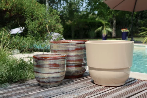 Vase en terre cuite émaillée crème Noisette Les Poteries d’Albi Rebord - Ø 35 x H 33 cm