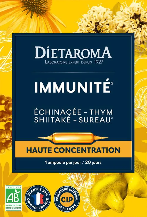 Complément alimentaire échinacée, thym, shiitake CIP bio Dietaroma immunité - 20 ampoules x 10 ml