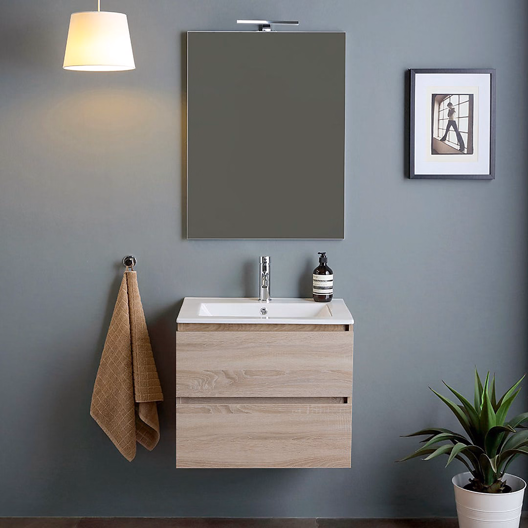 Armoire De Salle De Bains Complète De 60 Cm Avec Deux Tiroirs En Bois – Berlin