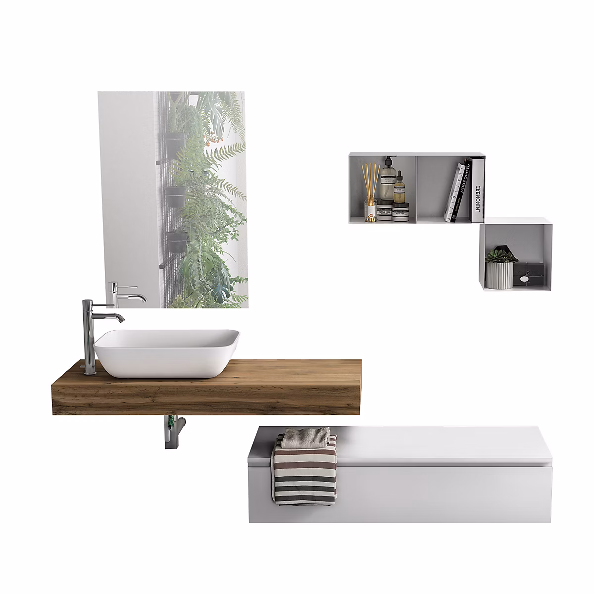 Ensemble meuble de salle de bains – Ensemble salle de bain 4 pièces ASTRA chêne miel/blanc
