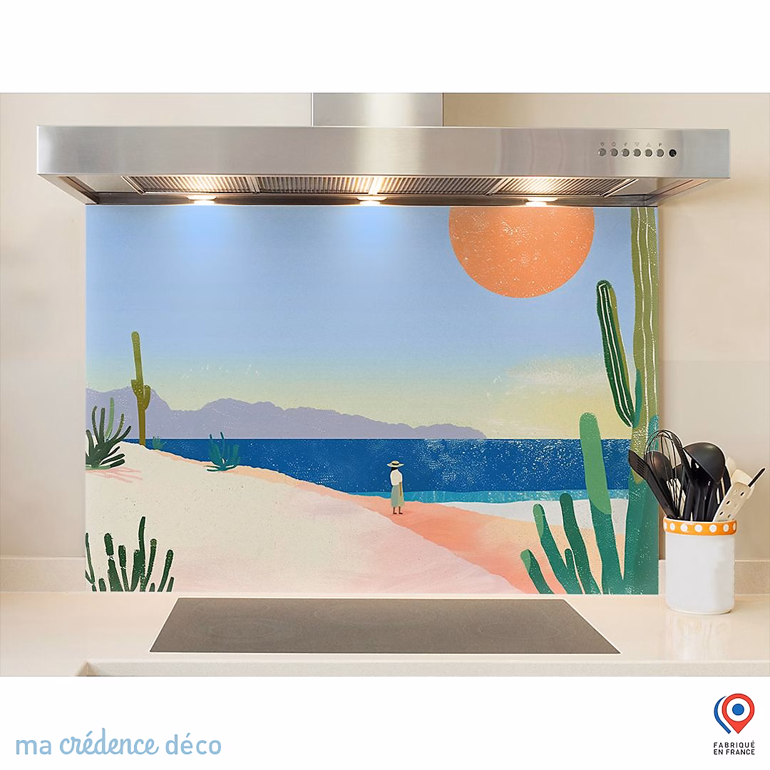 Crédence cuisine fond de hotte Cactus – mer et couleur 2, Peinture, Alu composite, L 90 cm x H 70 cm, MaCrédenceDéco