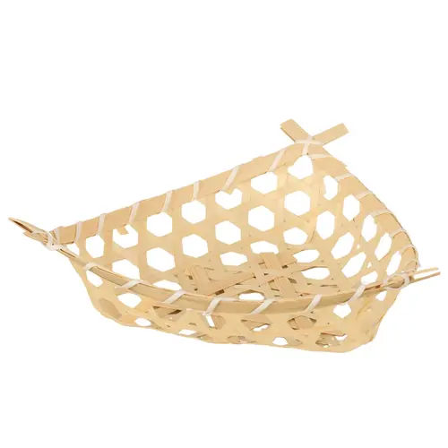 Corbeille Lio ajourée coloris beige en bambou naturel moyen modèle - 25 x 25 x 5/7 cm