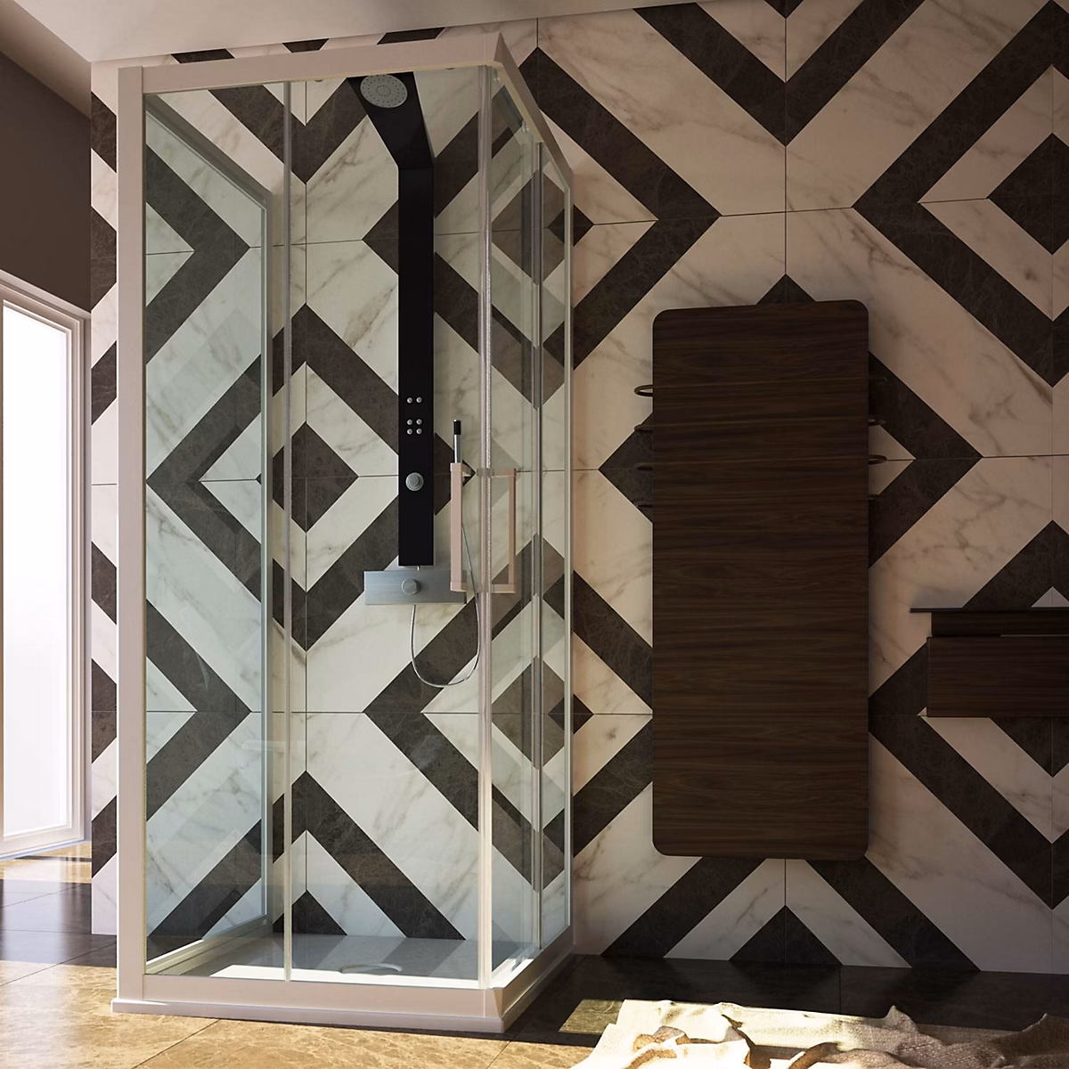 Cabine de douche 3 Côtés en PVC 75 × 70 × 75 CM H200 Transparent mod. Lite Profil Blanc