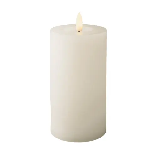 Bougie cylindre haute blanche LED à effet flamme blanc chaud - Ø 7 x H 15 cm