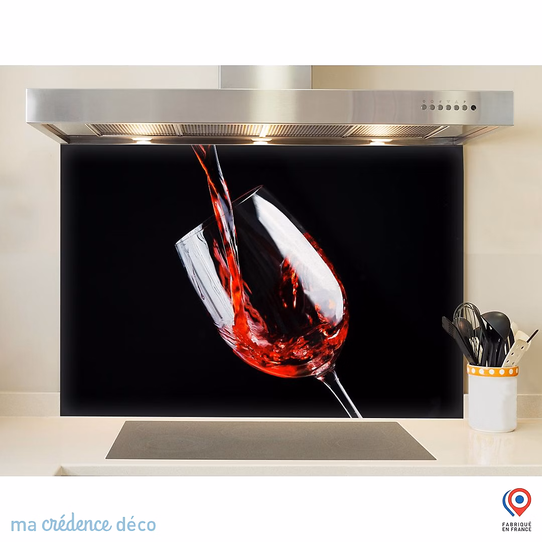 Crédence cuisine fond de hotte Verre de vin rouge – Verre trempé, L 90 cm x H 70 cm, MaCrédenceDéco