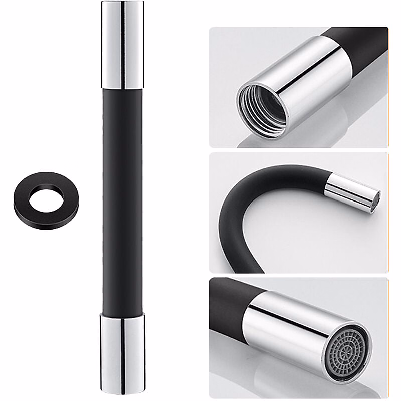 BASHLWUA 360 Bec de robinetterie 50 cm tube de rallonge avec joint – noir, bec de tête anti-éclaboussures, WC, balcon, salle de bai