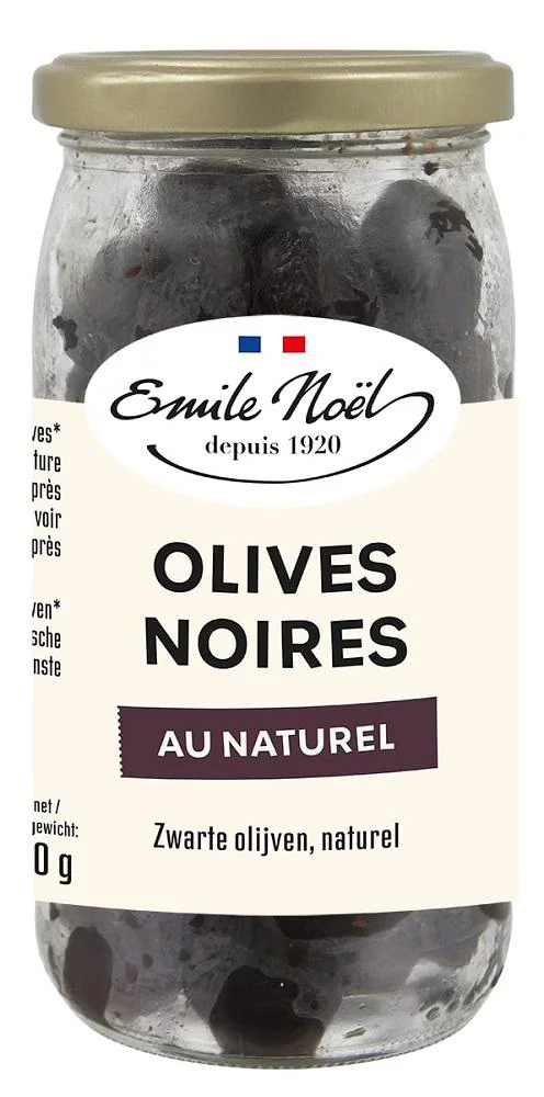 Olives noires au naturel bio gros calibre en bocal de 250 g