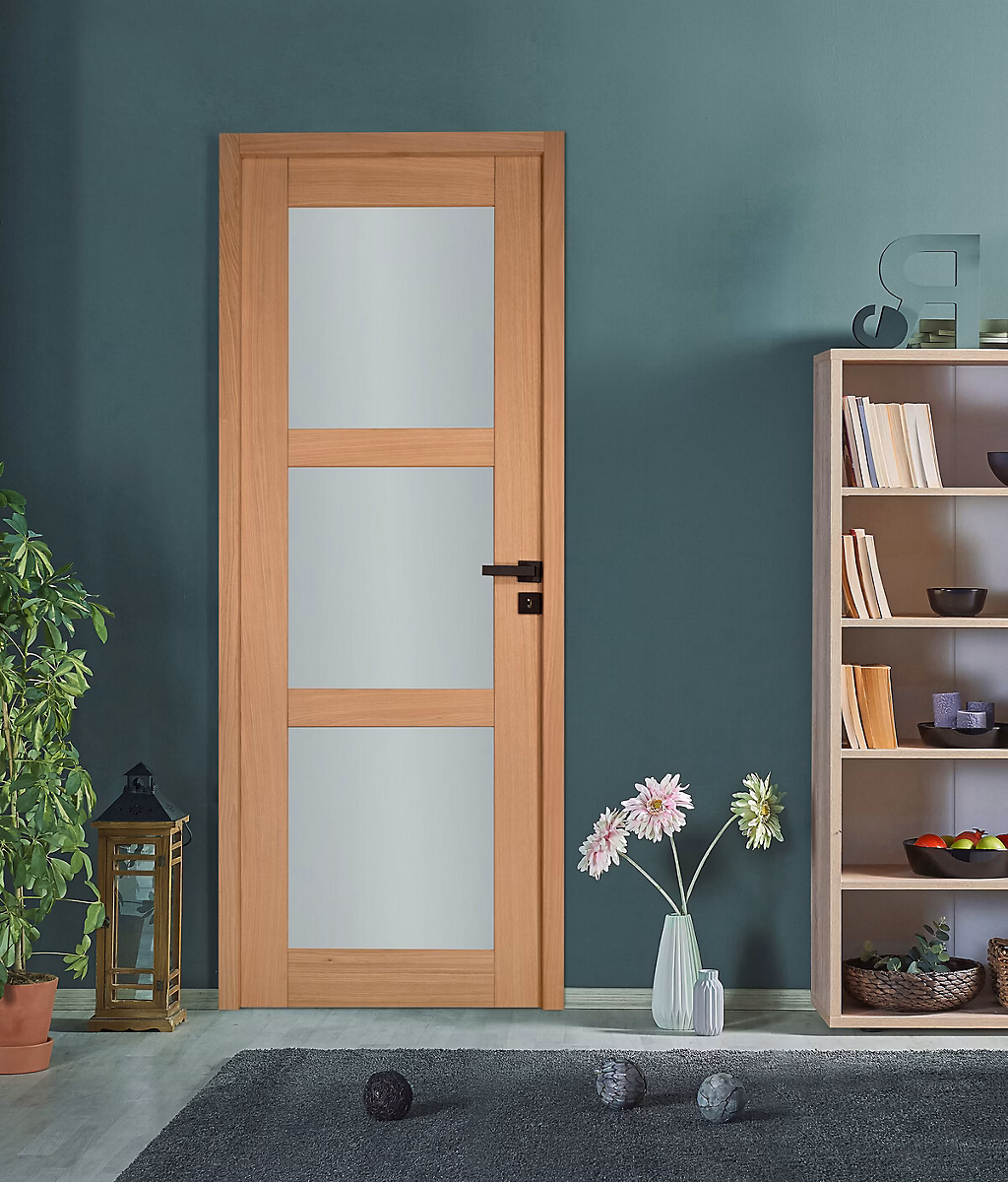 Bloc-porte (porte battante avec encadrement) – Bloc porte 3 Vitrages URSA bois chêne européen 2040 x 730 Droite