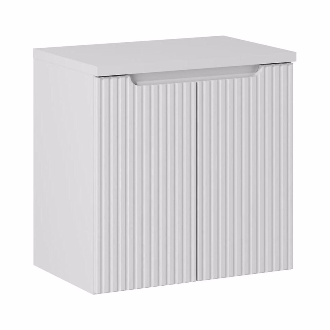 Meuble de salle de bains – Ensemble de salle de bain suspendu VANO blanc 60cm : meuble sous vasque à placards rainuré et plan pour vasque blanc