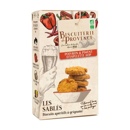 Sablé apéritif poivron et piment espelette bio Biscuiterie de Provence - 90 g