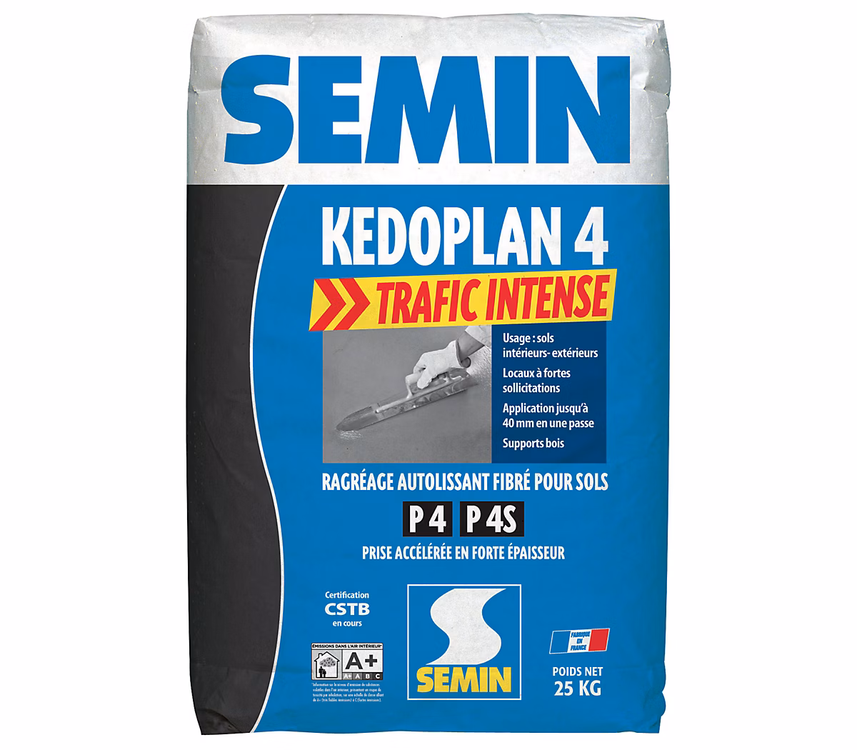 Enduit de Ragréage autolissant Kedoplan 4 Traffic Intense Semin – Intérieur/Extérieur, Sac 25 kg