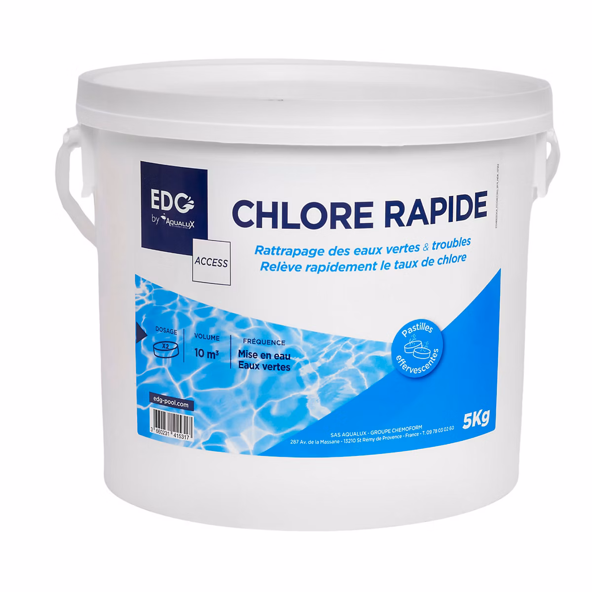 Chlore Choc Piscine – Action Rapide, Pastilles Spécial Eau Verte, Seau 5kg, Gamme Traitement Et Accessoires Piscine Edg Access