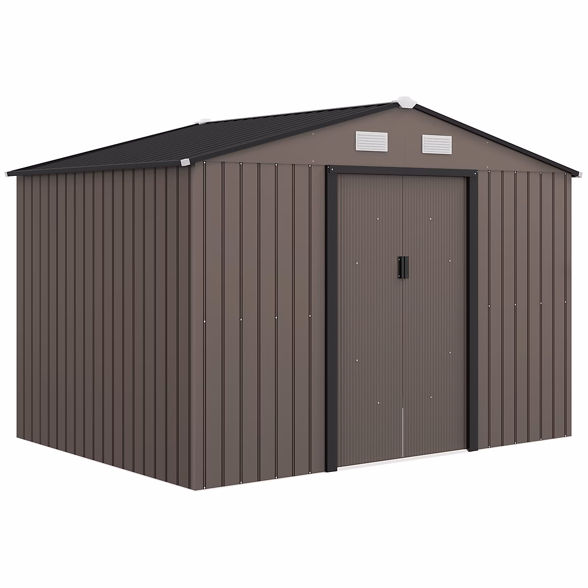Abri de jardin – cabanon double porte coulissante, fondation incluse, 277 × 191 × 192 cm, tôle d'acier ondulée gris taupe