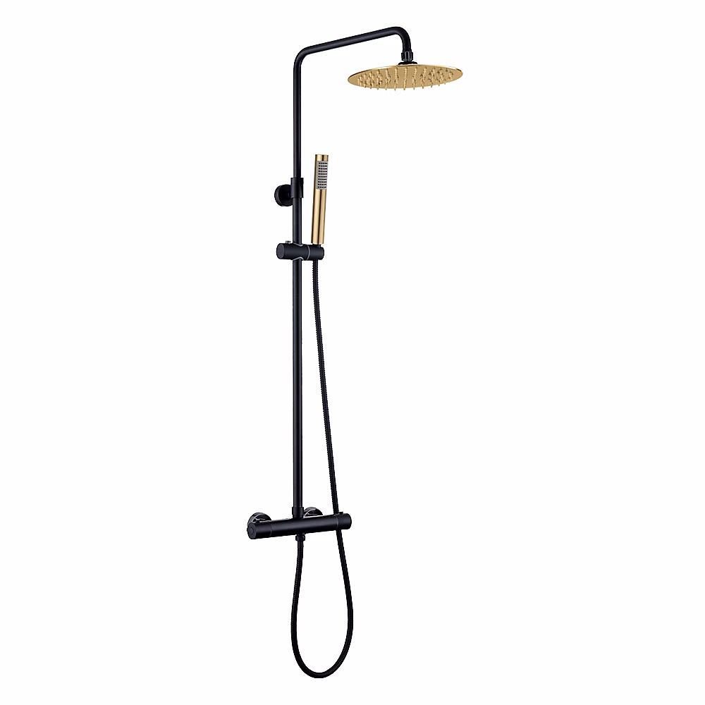 Colonne de douche thermostatique ronde 83 – 120 cm finition NOIR OR mat en laiton Kibath