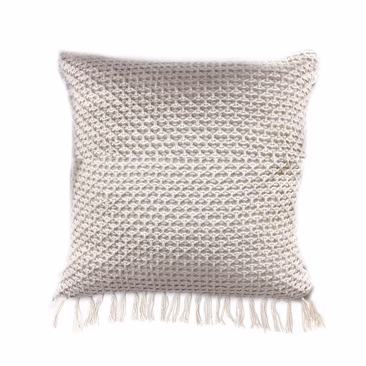 Coussin tricoté à franges Blanc – L. 40 x l. 40 x H. 10 cm, ETHNICAL