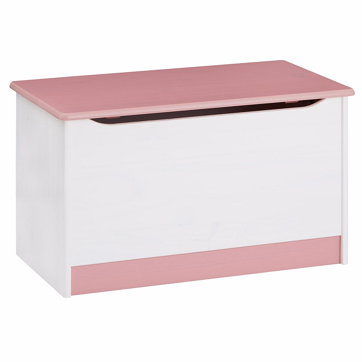 Coffre à jouets HANNAH – en pin massif lasuré blanc et rose