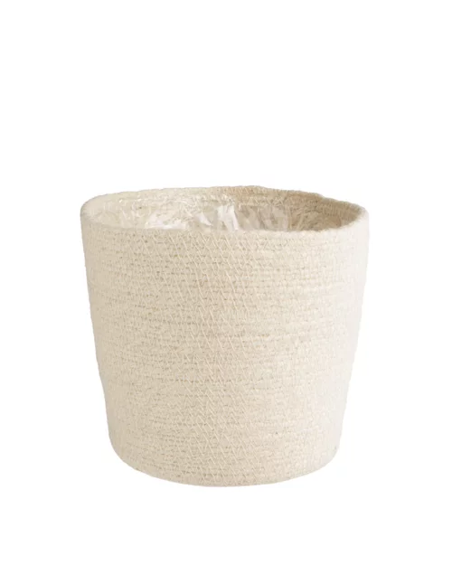 Cache-pot vannerie naturelle coloris blanc en jute - 27 x 25,5 x 21 cm