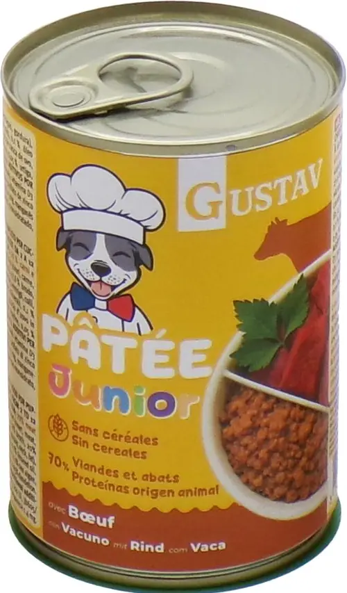 Pâtée pour chien junior au bœuf complet sans céréales complète Bubimex Gustav - 400 g