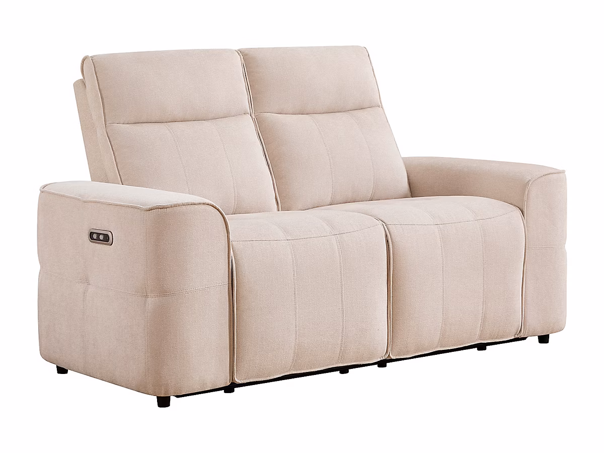 Canapé 2 places relax électrique en tissu chenille beige SCAMOCO – Réf. WAOHFBMLS3484079546