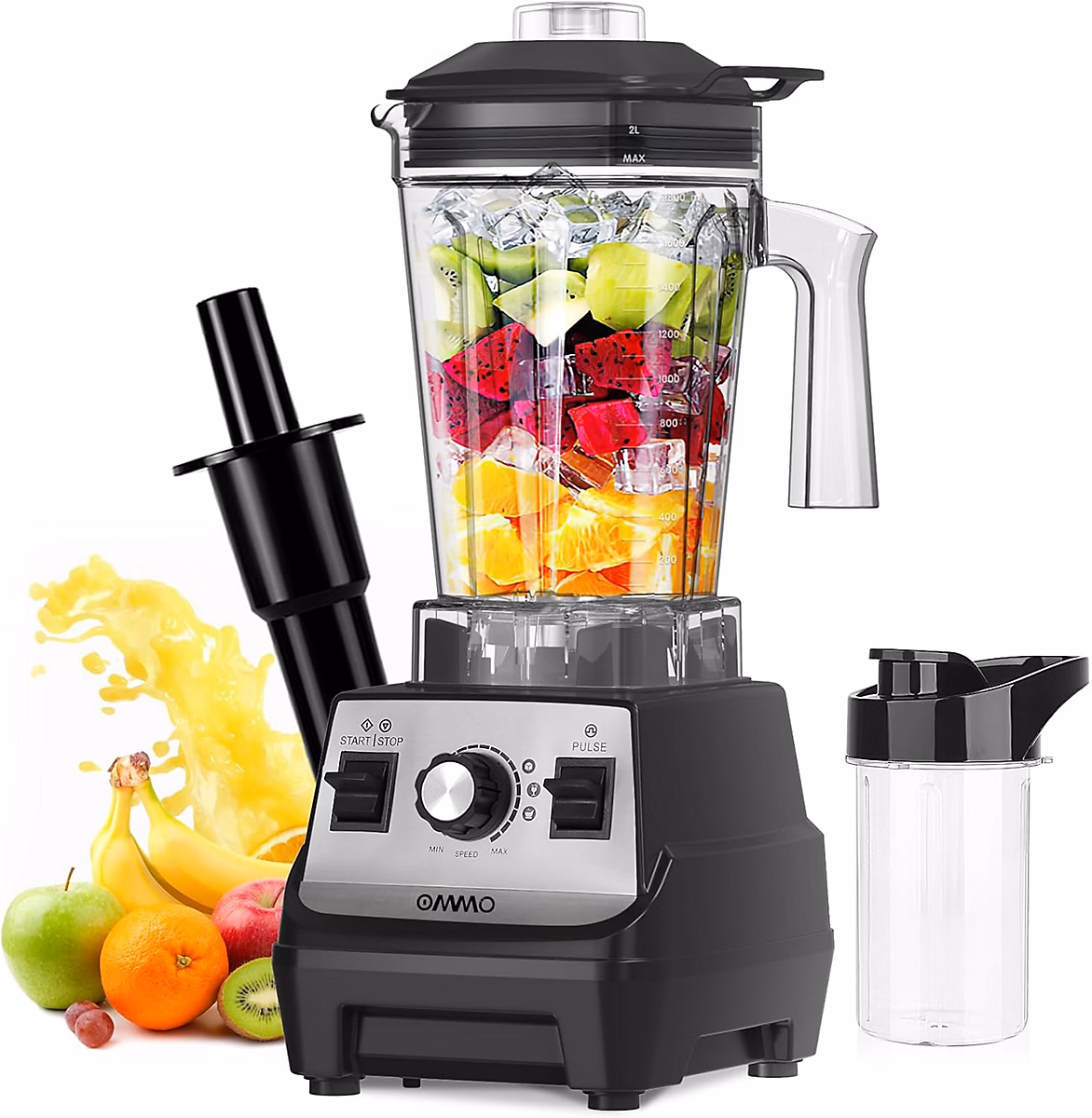Blender électrique 1 – 8L 1800W Smoothies, Jus, Glaçons, Noir