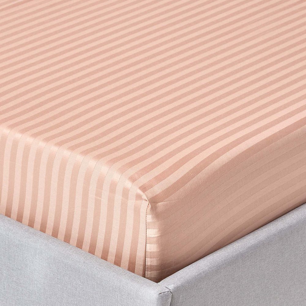 Drap-housse rayé 90 × 190 cm 100% coton égyptien 330 fils coloris taupe – HOMESCAPES
