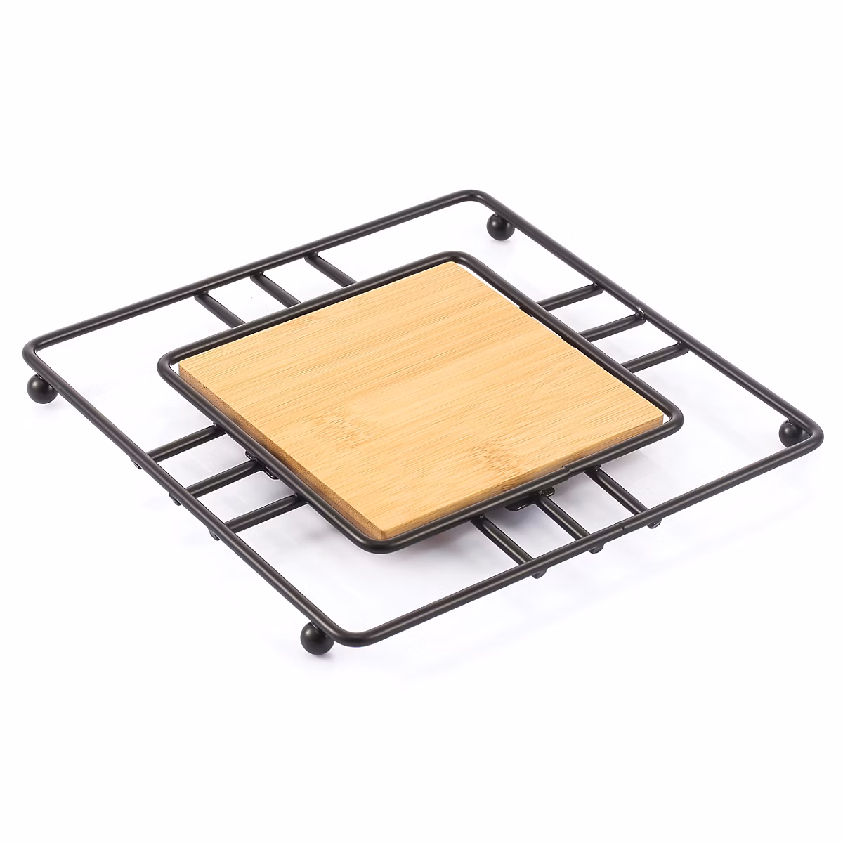Dessous de plat carré en métal noir et bambou – Réf. TWHYBEIOQ6575345055