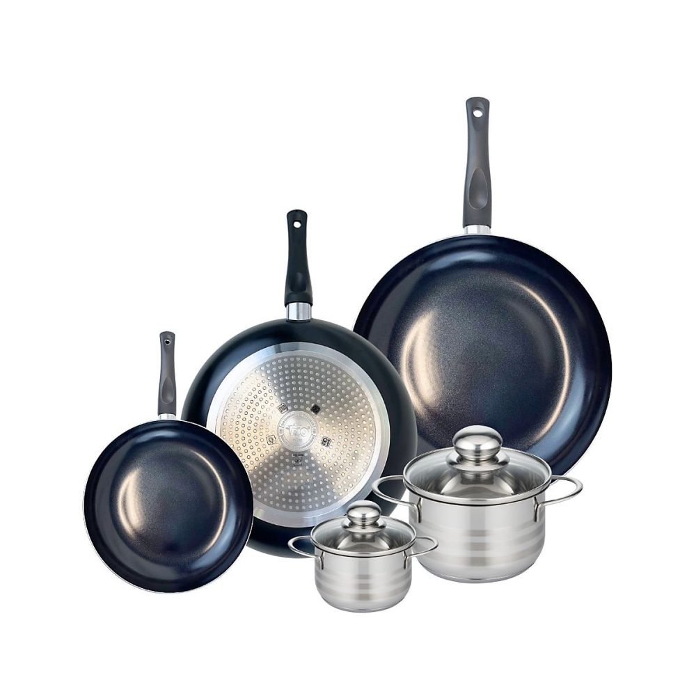 Ensemble de 3 Poêles de cuisson 20 – 28 et 32 cm et 2 faitouts 12 et 16 cm Elo Prima Brillant