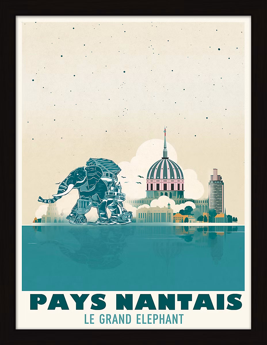 Image encadrée pays Nantais le grand éléphant cadre noir 30 × 40 cm Dada Art