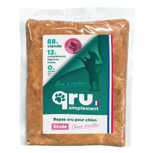 Aliment cru pour chien repas haché dinde Qru Simplement congelé - 900 g